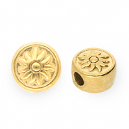 Roestvrij stalen (RVS) stainless steel kralen disc met zon Gold