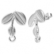 Roestvrij stalen (RVS) Stainless steel onderdelen oorbellen / oorstekers blad met oogje Silver