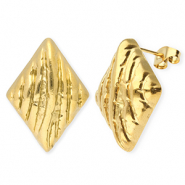 Roestvrij stalen (RVS) Stainless steel onderdelen oorbellen / oorstekers ruit met oogje Gold