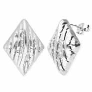Roestvrij stalen (RVS) Stainless steel onderdelen oorbellen / oorstekers ruit met oogje Silver