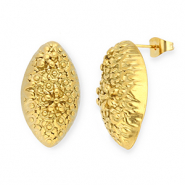 Roestvrij stalen (RVS) Stainless steel onderdelen oorbellen / oorstekers ovaal met bloemen met oogje Gold