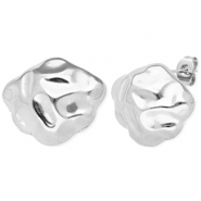 Roestvrij stalen (RVS) Stainless steel onderdelen oorbellen / oorstekers irregular met oogje Silver