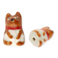 Kralen keramiek hond Brown-red-off white-black