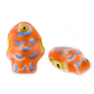 Kralen keramiek vis Dark orange-blue-yellow