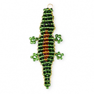 BY31® Bedels van glaskralen krokodil Dark green-amber brown-black-gold
