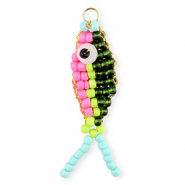 BY31® Bedels van glaskralen vis Pink-dark green-lime green-light blue-gold