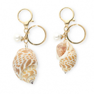 Sleutelhangers schelp met parel Copper brown-gold