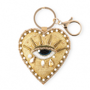 Sleutelhangers hart met Alziend oog Gold-white-black