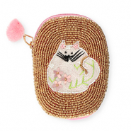 Portemonnee ovaal met kat Gold-white-light pink