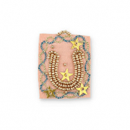 Handgemaakte bedels van stof hoefijzer Salmon pink-blue-gold