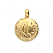 BY31® Roestvrij stalen (RVS) Stainless steel bedels rond met zon & maan Gold