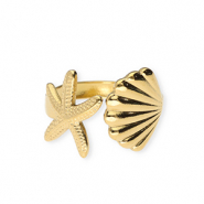 Roestvrij stalen (RVS) Stainless steel ringen zeester en schelp Gold