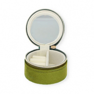 Sieraden reisdoosje met spiegeltje rond Olive green
