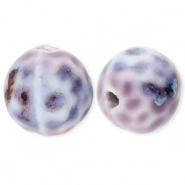 Kralen keramiek 15mm met stippen Purple-blue