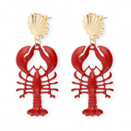 Trendy oorbellen&nbsp;/&nbsp;oorstekers enamel schelp & kreeft met RVS steker Gold-dark red