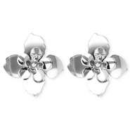 Statement oorbellen / oorstekers bloem met RVS steker Silver