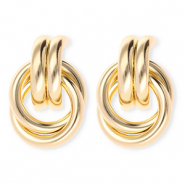 Statement oorbellen / oorstekers dubbele ring met RVS steker Gold