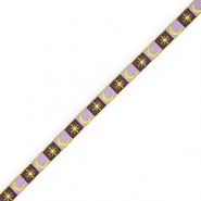 BY31® Lint met tekst maan en ster Dark brown-lavender purple-lime yellow-gold