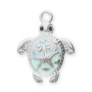 Roestvrij stalen (RVS) Stainless steel bedels schildpad Silver-mint green-light blue