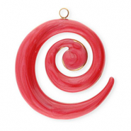 Roestvrij stalen (RVS) Stainless steel bedels spiraal Gold-red marble