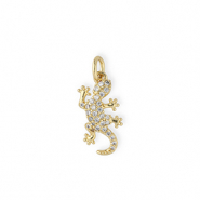 Brass TQ metaal bedels hagedis met strass Gold-transparent
