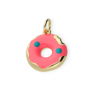 Brass TQ metaal bedels donut Gold-neon pink-blue