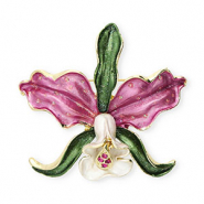 Broches bloem met strass Gold-orchid pink-green-white