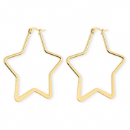 Roestvrij stalen (RVS) Stainless steel oorbellen&nbsp;/&nbsp;creolen ster Gold