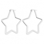 Roestvrij stalen (RVS) Stainless steel oorbellen&nbsp;/&nbsp;creolen ster Silver