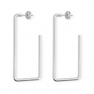 Roestvrij stalen (RVS) Stainless steel oorbellen&nbsp;/&nbsp;oorstekers rechthoek Silver