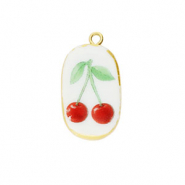 Hangers keramiek ovaal met kersen Gold-white-red-green