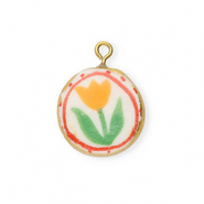 Hangers keramiek rond met bloem Gold-white-red-green-orange