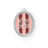 BY31&reg; Eco-brass metaal bedels met enamel ovaal Ciao bella"" Silver-light pink-red