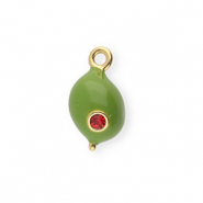 BY31&reg; Eco-brass metaal bedels met enamel olijf Gold-olive green-red