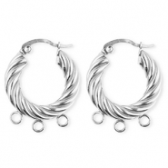 BY31&reg; Roestvrij stalen (RVS) Stainless steel onderdelen oorbellen&nbsp;/&nbsp;creolen twisted met 3 oogjes Silver