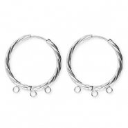 BY31&reg; Roestvrij stalen (RVS) Stainless steel onderdelen oorbellen&nbsp;/&nbsp;creolen twisted met 3 oogjes Silver