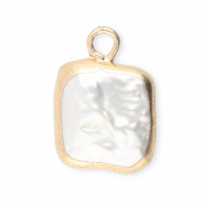 Imperfecte zoetwaterparels bedel vierkant Gold-Natural white