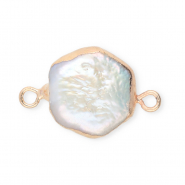 Imperfecte zoetwaterparels tussenstuk hexagon Gold-Natural white