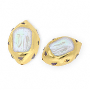 Statement TQ Zoetwaterparel kralen amethist organic Gold-natural white
