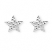 Roestvrij stalen (RVS) Stainless steel onderdelen oorbellen / oorstekers ster met oogje Silver