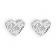 Roestvrij stalen (RVS) Stainless steel onderdelen oorbellen / oorstekers hart met oogje Silver