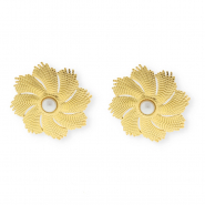 Roestvrij stalen (RVS) Stainless steel onderdelen oorbellen / oorstekers bloem met imitatie parel met oogje Gold-white