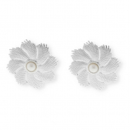 Roestvrij stalen (RVS) Stainless steel onderdelen oorbellen / oorstekers bloem met imitatie parel met oogje Silver-white