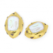 Statement TQ Zoetwaterparel kralen amethist organic Gold-natural white