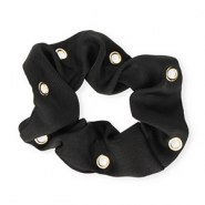 Scrunchies haarelastiek silky met oogjes Black-gold