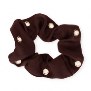Scrunchies haarelastiek silky met oogjes Dark brown-gold
