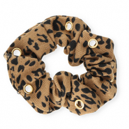 Scrunchies haarelastiek luipaard print met oogjes Tan brown-black-gold