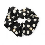 Scrunchies haarelastiek dots met oogjes Black-white-gold