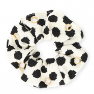 Scrunchies haarelastiek dots met oogjes White-black-gold