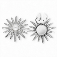 Roestvrij stalen (RVS) Stainless steel button covers zon met imitatieparel Silver-white